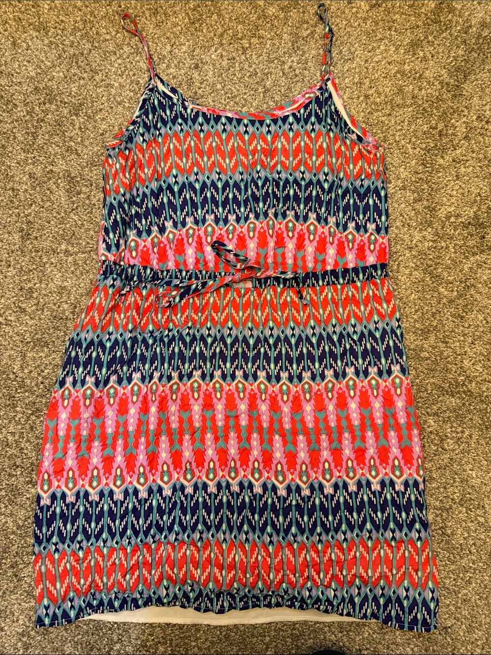 Pixley Coral, Navy & Pink Printed Spaghetti-Strap Mini Dress